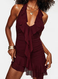 Tineit Gina Asymmetric Mini Dress Burgundy