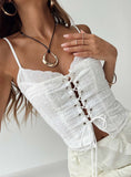 Tineit-Amitri Lace Up Top Ivory