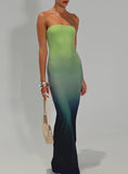 Tineit Stolen Love Strapless Maxi Dress Blue / Green Ombre