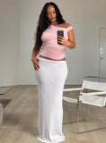 Tineit-Belle Knit Maxi Skirt White