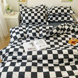 Tineit Ins Grey Grid Duvet Cover Set with Flat Sheet Pillowcase Simple Bedding Set Boys Girls Single Double Queen Size Home Textile