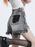 christmas outfit Tineit Women's Grey Denim Shorts Vintage 90s Y2k Oversize Ripped Mini Jeans Shorts 2000s Emo Cowboy Short Pants Harajuku Clothes Summer