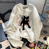 Tineit Cat Letter Print Hoodies Women Clothes O-neck Casual Fashion Thicked Y2k Tops 2025 Ropa Mujer Streetwear Sweatshirts Ropa Mujer