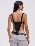 Tineit 2024 New Street Black Slim Cut Out Cyberpunk Bodysuit