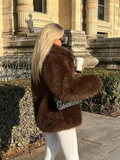 Tineit Fashion Solid Women's Fluffy Furry Faux Fur Coat Winter Luxury Thicken Warm Lapel Jacket 2024 Lady Popular Plush High Streetwear