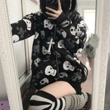 Tineit Streetwear Sweatshirts Women Jackets 2025 Ropa Mujer Skull Hooded Long Sleeve Y2k Tops Casual Fashion Punk Harajuku Hoodies Coat