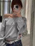 Tineit Streetwear Hoodies 2025 Women Clothing Letter Slash Neck Y2k Hoodie Fashion Korean Tops Off Shoulder Sexy Sweatshirts Ropa Mujer