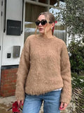 Tineit Mohair Oversize Sweater Women Casual O-neck Knitted Fashion Long Sleeve Warm Pullover Female 2025 Autumn Chic Soft Jumper Tops