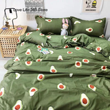 Tineit Cute Bear Bedding Set Cartoon Floral And Animal Duvet Cover Blue Flat Sheet Soft Polyester Kawaii Queen Full Size Bed Linen