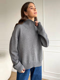 Tineit Oversize Solid Women Knitwear Turtleneck Patchwork Pleated Female Sweater 2025 Autumn Winter Full Sleeve Casual Lady Pullover