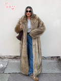 Tineit Fashion Oversized Lapel Collar Faux Fur Long Coat For Women Chic Long Sleeve Thick Warm Fluffy Jacket 2025 Lady High Streetwear