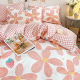 Tineit Cute Cherry Duvet Cover Set with Pillowcase Soft Summer Thin Flat Sheet Floral Boys Girls Queen Full Size Home Bedding Kit