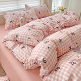 Tineit Checkerboard Bedding Set No Comforter Quilt Duvet Cover Pillowcase Flat Sheet Single Queen Size Polyester Bedclothes