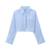 thanksgiving outfit Tineit Autumn New Product Women's Fashion Style Blue Backless Belt Poplin Turnover Long Sleeve Shirt