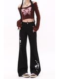 christmas outfit Tineit Women Black Gothic Y2k Flare Jeans Harajuku Baggy Denim Trousers Vintage Japanese 2000s Style Emo Jean Pants Trashy Clothes 2025