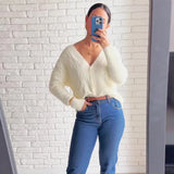 Tineit Elegant Solid V Neck Lady Cardigan Knit Full Sleeve Single Breasted Female Sweater 2025 Fashion Autumn Winter Women Overcoat