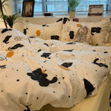 Tineit Black Cat Pumpkin Bedding Set INS Cartoon Duvet Cover Set Queen King Quilt Cover Soft Bedclothes Flat Bed Sheets Set For Girls