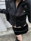 Tineit Punk Leather Crop Jackets Women's Clothing Slim Fit Stand Neck Zipper Outwear Crop Tops 2025 Ropa Mujer Vintage Fashion PU Coats