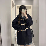 Tineit Preppy Style Wool Coat Women Japanese Blends 2025 Ropa Mujer Hooded Solid Color Oversized Outwear Casual Fashion Thick Jackets