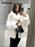 Tineit Street Women's White Faux Fur Coat Loose Lapel Long Sleeve Female Furry Jacket 2024 Autumn Winter Lady Luxury Plush Overcoat New