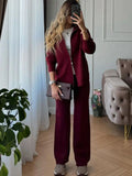 Tineit Knitted Cardigans Pants Set Women Polo Collar Zipper Sweater Wide Leg High Waist Trousers Suits 2 Pieces 2025 Autumn Female Sets