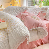 Tineit Princess Bedding Set with Ruffles No Filler Korean Style Girls Single Double Queen Size Duvet Cover Sheet Pillowcase Bedspread