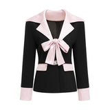 Tineit Contrast Color Bow Blazer Coat Skirt Sets Women Notched Button Up Slim  Jacket Top Mini Skirts Suits 2 Pieces Female Spring 2025