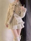 Tineit 2025 Spring Faux Fur Korean Fashion Suit Woman Knitted Sweater Set Warm Casual Tops + Slim Bodycon Y2k Mini Skirtm Female Chic