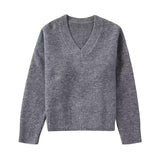 thanksgiving outfit Tineit Casual Knitted Solid V-neck Sweaters Women Retro Loose Long Sleeve Pullover Sweater Female Autumn Versatile Simple Base Knitwear