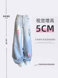 christmas outfit Tineit Women's High Waist Ripped Cargo Jeans Vintage Korean Fashion Y2k Streetwear Cowboy Pants Harajuku Wide Leg Blue Denim Trousers