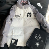 Tineit Contrast Color Winter Coats Streetwear Embroidery Parkas 2025 Winter Women Clothing Cute Y2k Tops Casual Fashion Anime Jackets