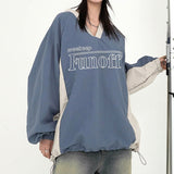 Tineit 2024 Fall Fashion V-Neck Patchwork Oversized Sweatshirt