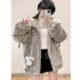 Tineit Cute Wool Lambing Coat Women Fall Winter Clothing Thicked Japanese Furry Tops 2025 Ropa Mujer Fashion Casual Warm Y2k Jackets