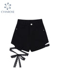 christmas outfit Tineit Sexy Slim Summer Women Denim Shorts 2025 New Gothic Black High Waist Short Jeans Y2K Streetwear Female Lace Up Bandage Hot Pants