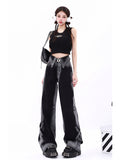 christmas outfit Tineit Women's Vintage Jeans Baggy High Waist Denim Trouser 2000s Harajuku 90s Aesthetic Retro Korean Y2k Wide Leg Pants Pippie Clothes