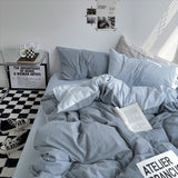 Tineit INS White And Blue Grey Solid Color Bedding Set Flat Bed Sheet Duvet Cover Double Full Queen King Bedclothes Pure Bedroom Linen