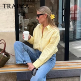 cold weather outfits Tineit 2024 Spring Summer Casual Women Shirts Fashion Vintage Striped Thin Turn-down Collar Single Breasted Yellow Casual Shirts