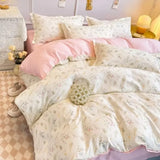 Tineit Romantic Tulip Pink Bedding Set Bed Flat Sheet Pillowcase Twin Full Queen Princess Style Bed Linen Kids Girls Floral Duvet Cover