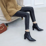 cold weather outfits Tineit ankle boots women Pointed toe bootie 5cm Thick heel botines mujer chaussures femme Spring A1439