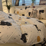 Tineit Black Cat Pumpkin Bedding Set INS Cartoon Duvet Cover Set Queen King Quilt Cover Soft Bedclothes Flat Bed Sheets Set For Girls