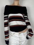 Tineit Off Shoulder Striped Print Sweaters