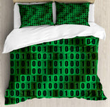 Tineit Programmer Duvet Cover King Queen Size Green Binary Print Programming Code Data Bedding Set Computer Program Number Quilt Cover