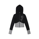 Tineit Patchwork Hoodies Women's Clothing Long Sleeve Slim Fit Hooded Knitted Sweatshirts Crop Tops 2025 Ropa Mujer Chic Y2k Hoodies