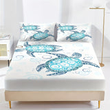 Tineit Fashion Style Sea Turtle Print Fitted Sheet Set Mattress Covers Comfortable Breathable Bedding Set With Deep Pocket for Bedroom