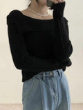 Tineit Solid Lapel Neck Slim Knit Sweater