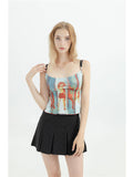 christmas outfit Tineit Sexy Slim Spaghetti Strap Camisole Graphic Print Tank Top Y2K Female Vintage Fashion Off Shoulder Vest Women's Crop Top Summer