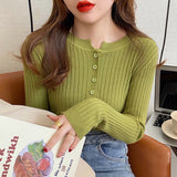 thanksgiving outfit Tineit Autumn Winter Sweater Women Korean Slim Button Solid Knitted Long Sleeve Pullover Fashsion Elegant Bottom Basic Female Jumpers