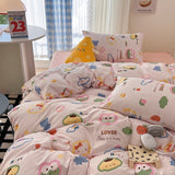 Tineit Ins Korean Cartoon Little Bear Cute Bedding Set Autumn Winter Polyester Bed Sheet Pillowcase Twin Full Queen Size Quilt Cover