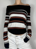 Tineit Off Shoulder Striped Print Sweaters