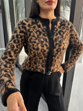 Tineit Mohair Leopard Print Cardigan Women Knit Fashion Single Breasted V-neck Loose Chic Sweaters 2025 Autumn Casual Coat Street Tops